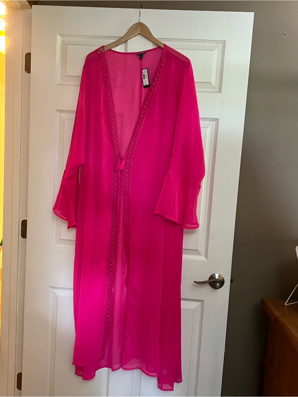 torrid Sheer Long Kimono Robe in Hot Pink
